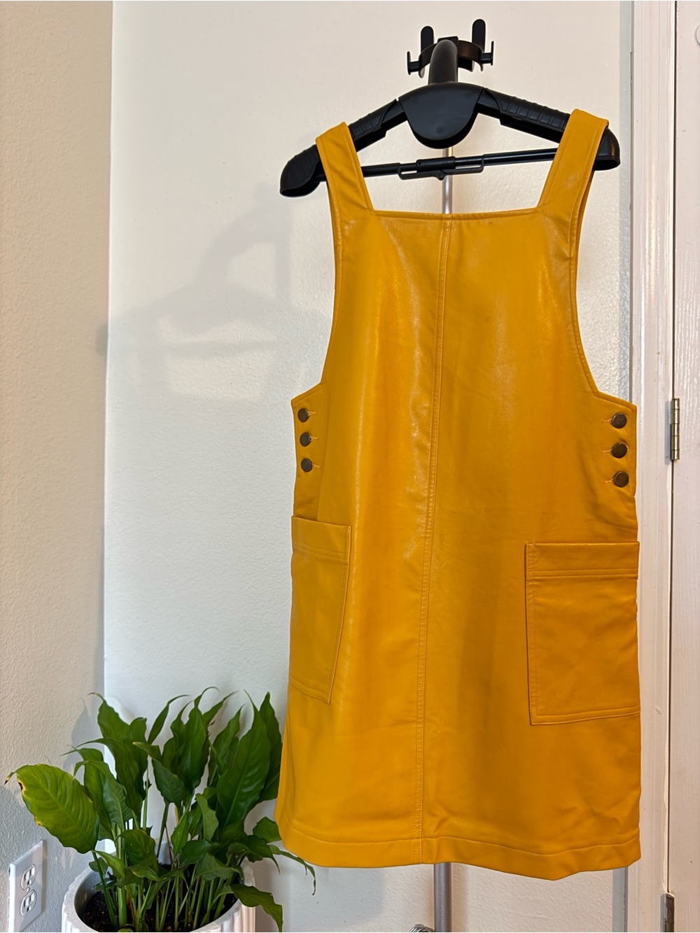 Urban Outfitters Yellow Faux-Leather Pinafore Mini Dress